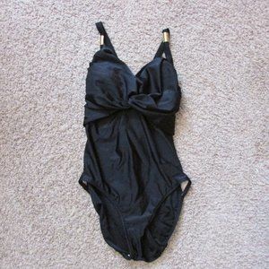 Shape Detector 18 Black One Piece Swimsuit Gold Strap Accents Like New